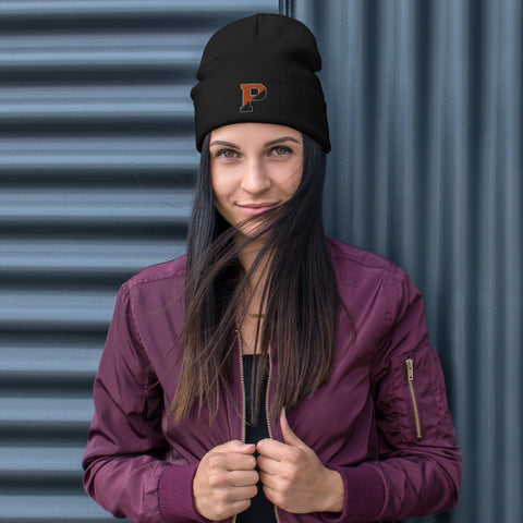 Orange and Black "P" Embroidered Beanie